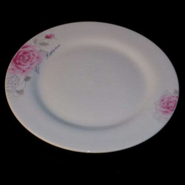 25.4cm / 10" Pink Rose Patterned Plate with Metallic Gold (Vitrified)