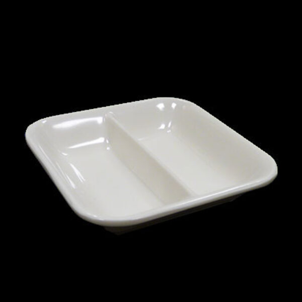 9cm / 3.5" White Plastic 2 Section Sauce Dish (6pcs) @ £0.80 + vat each