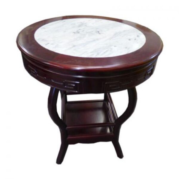 (T1) Dark Mahogany Round Table with Marble Top
