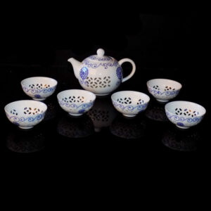 (QT16) Mini Tea Set - Blue Pattern with Glass Overlay