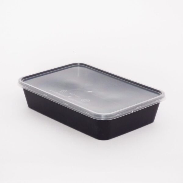 500cc Rectangular Food Container, Black Base with Clear Lid (250 sets)