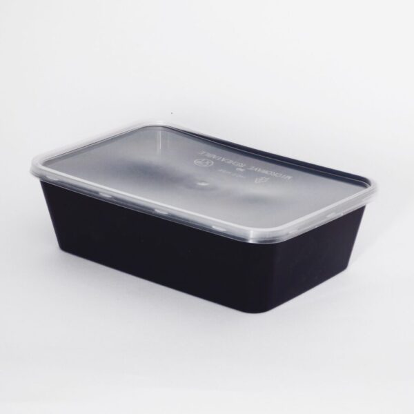 650cc Rectangular Food Container, Black Base with Clear Lid