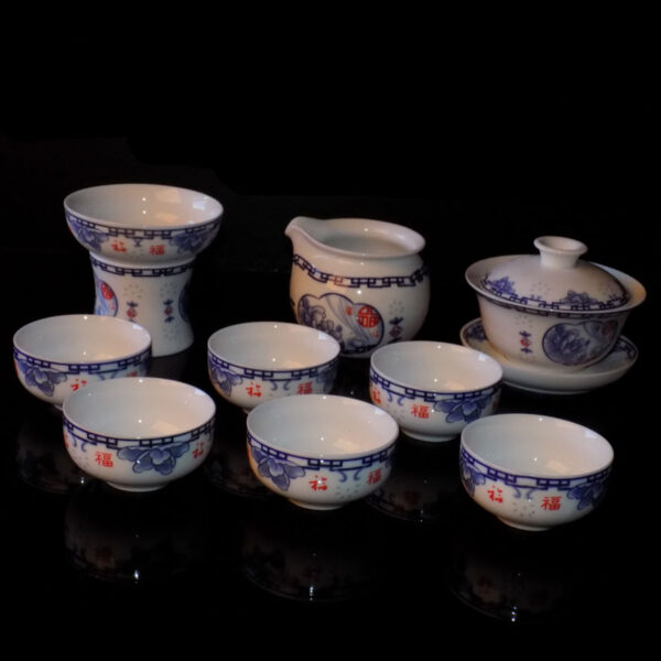 Mini Tea Set - Blue Flowers with Red Luck Symbol