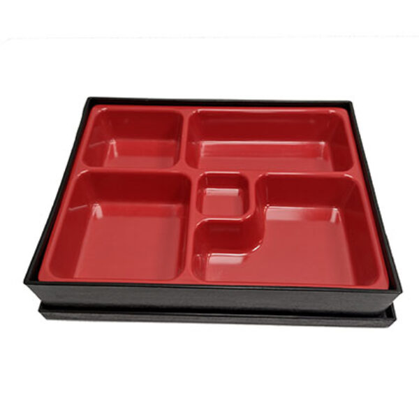 10.25" Plastic Bento Box, Black/Red