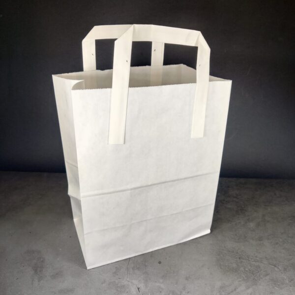 White Kraft Paper Takeaway Carrier Bags (L) (500pcs) @ 8.1p + vat each