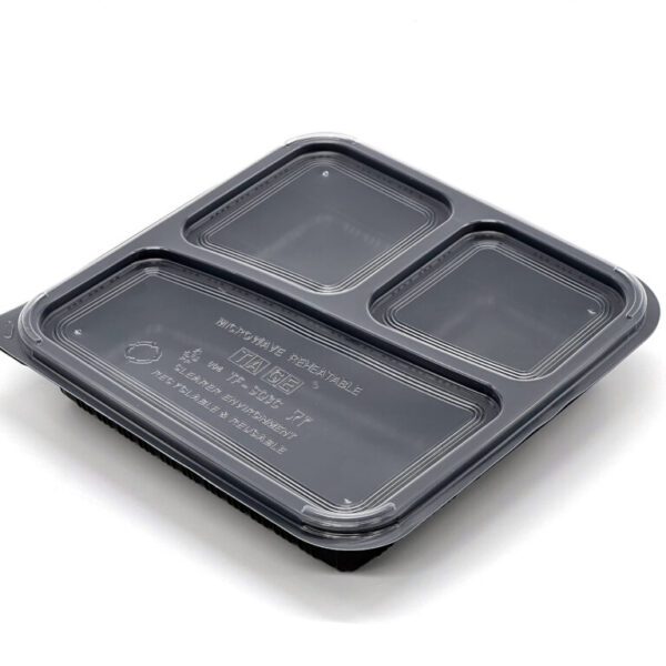 930ml Black 3 Compartment Square Food Container (200 sets)