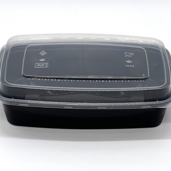 1000cc Rectangular Food container Black Base with Clear Dome Lid 150sets