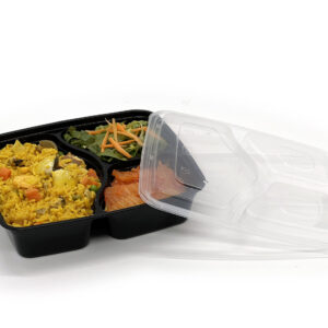 1100cc 3 Compartment Black base with clear lid 150 sets