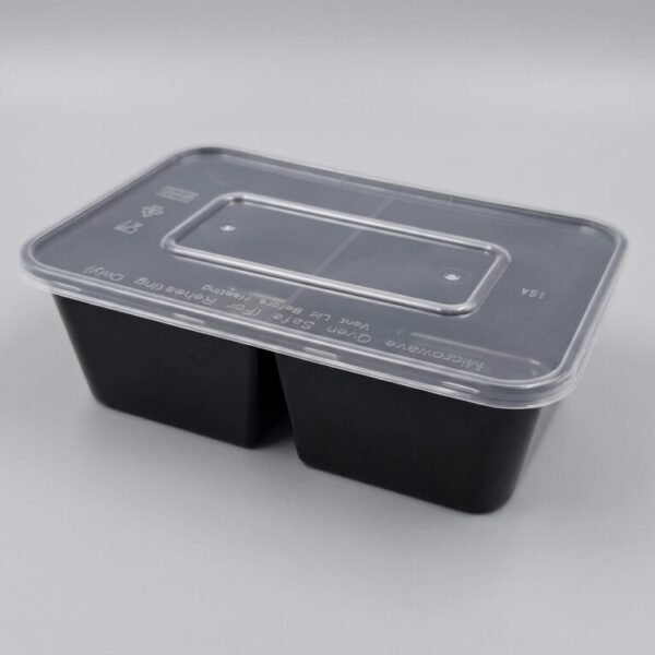 750cc 2 Comp Rectangular Food Container Black Base with Clear Lid 250 sets