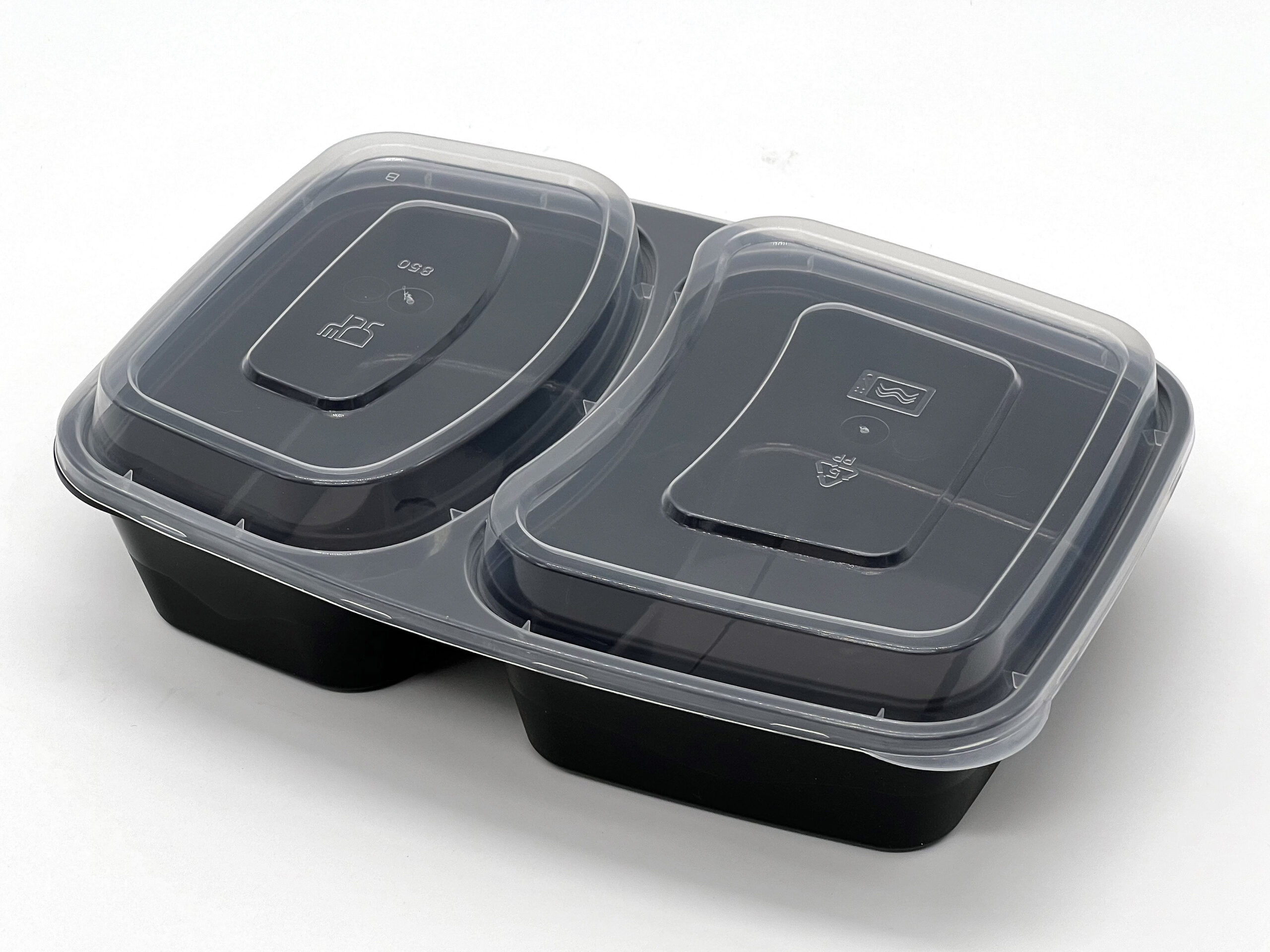 850cc 2 Compartment Food container Black Base with Clear Lid 150 sets - Image 3