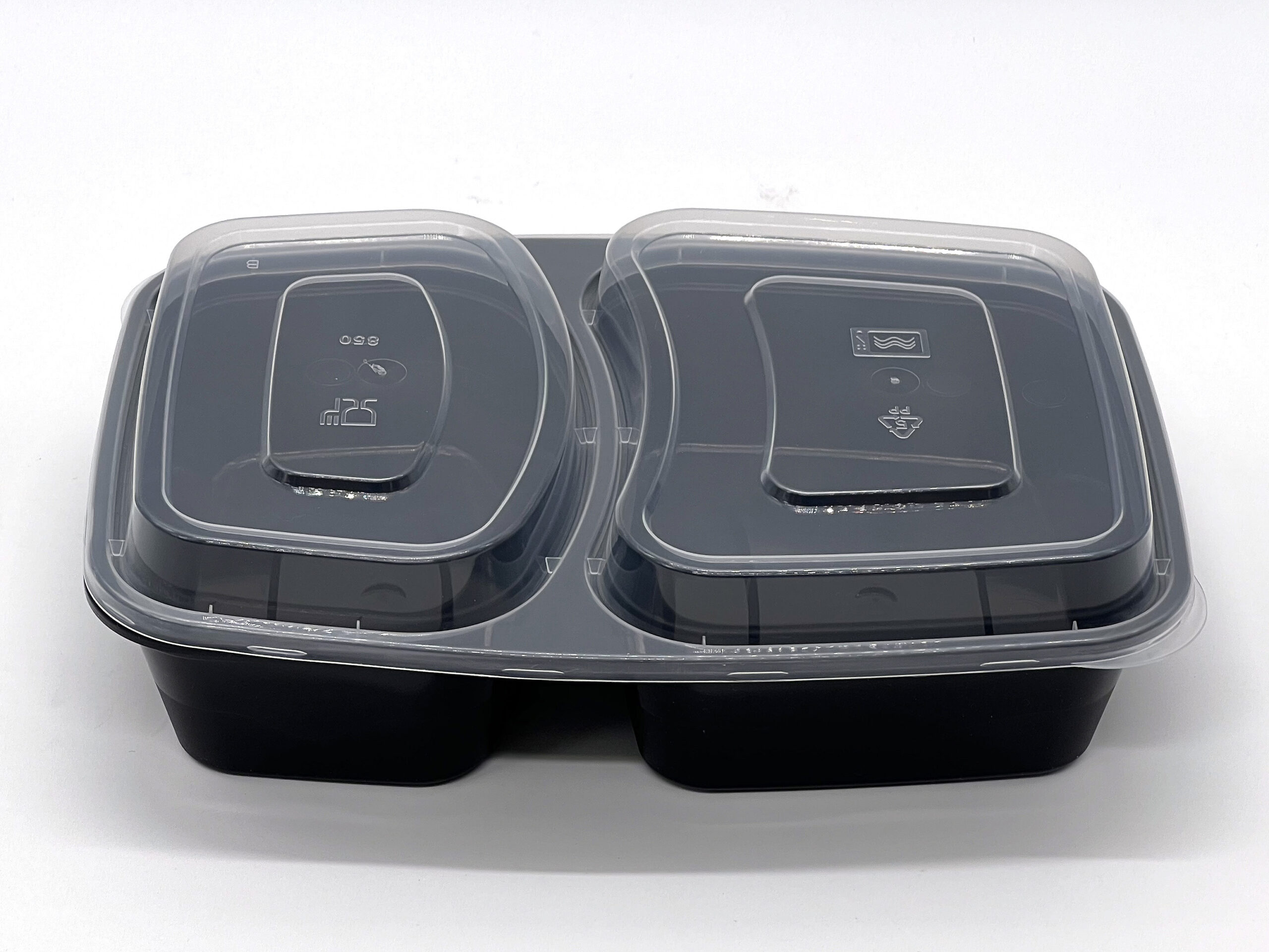 850cc 2 Compartment Food container Black Base with Clear Lid 150 sets
