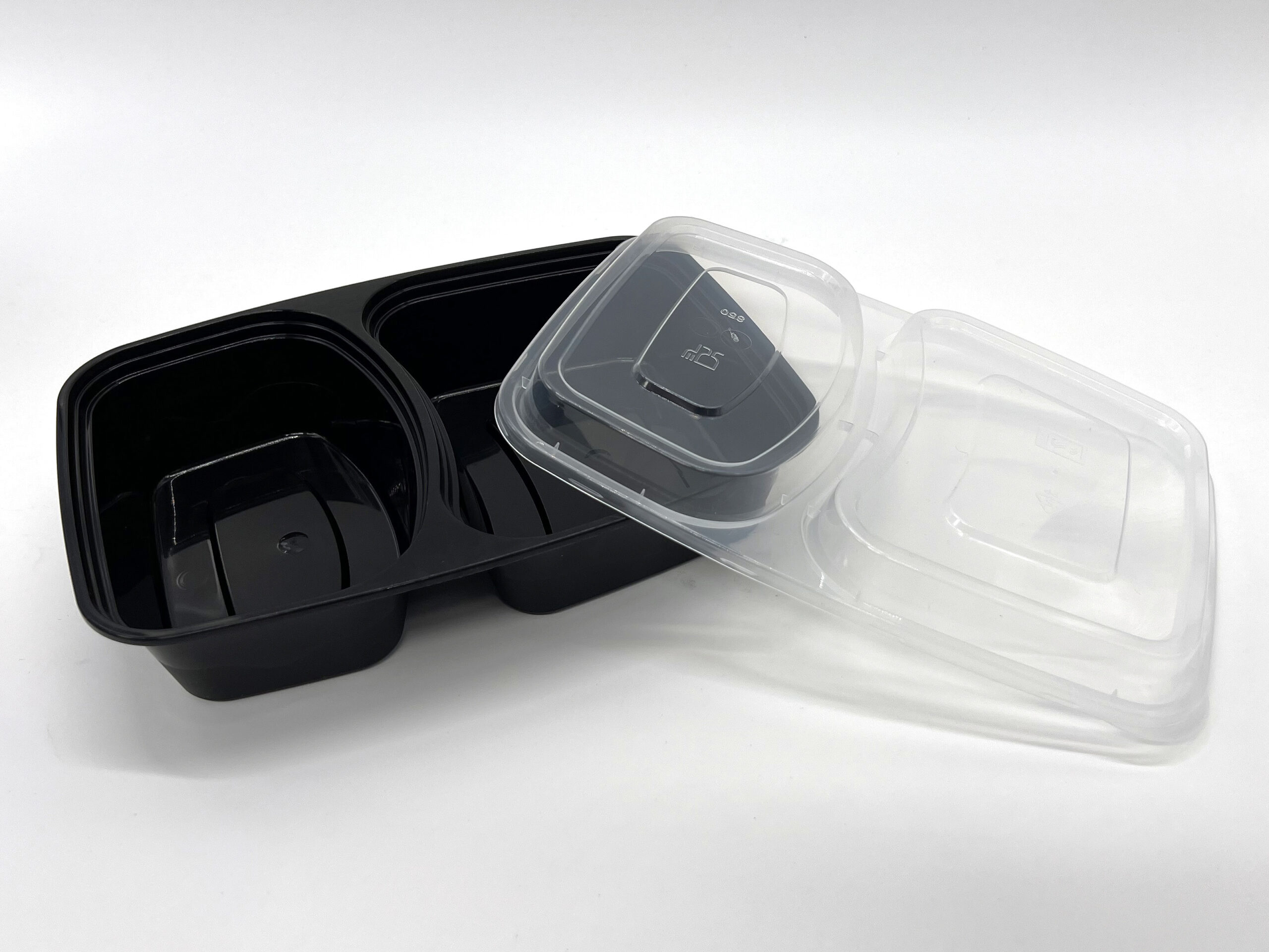 850cc 2 Compartment Food container Black Base with Clear Lid 150 sets - Image 2