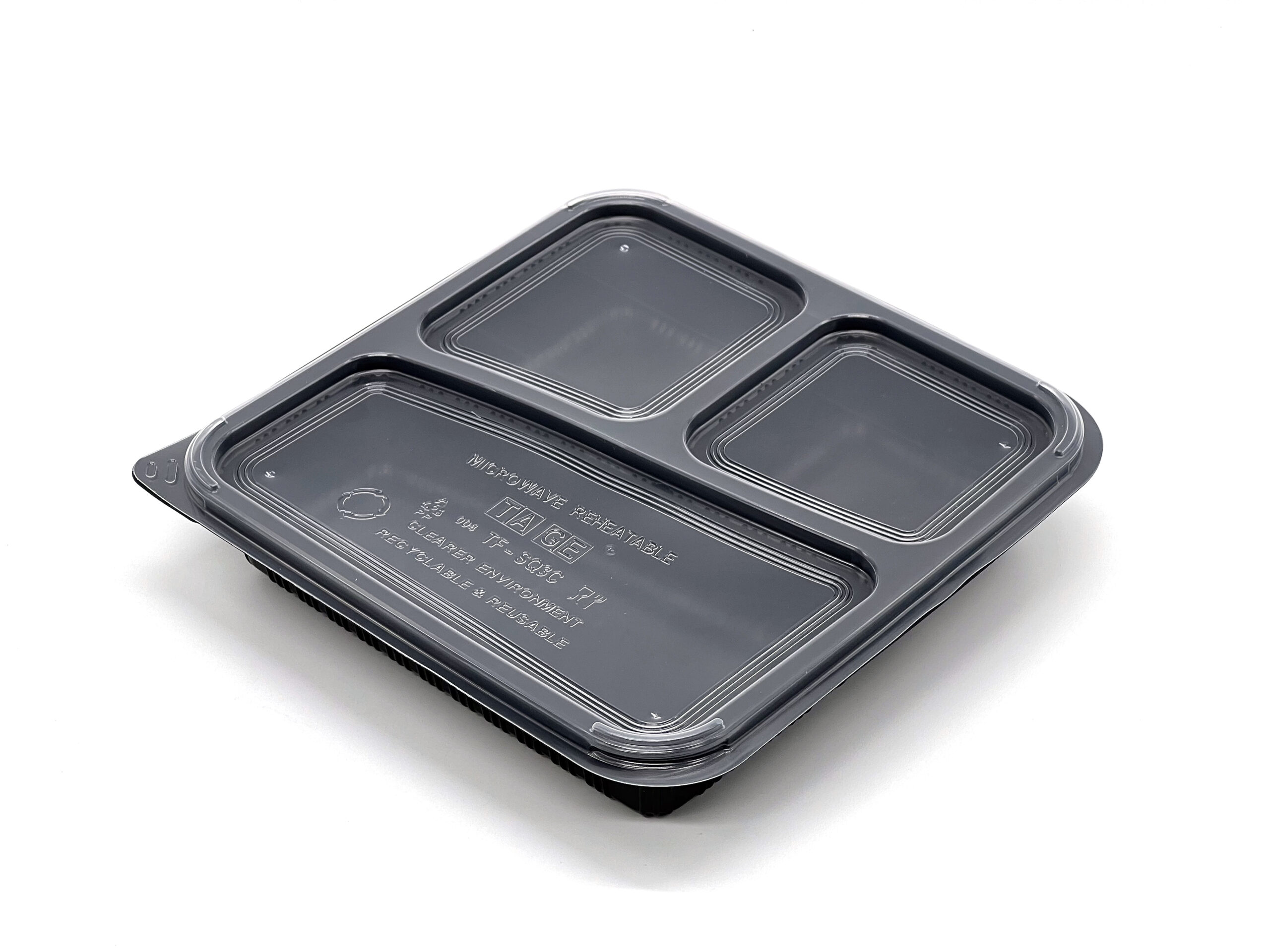 930ml Black 3 Compartment Square Food Container (480ML/240ML/210ML) (200 sets)