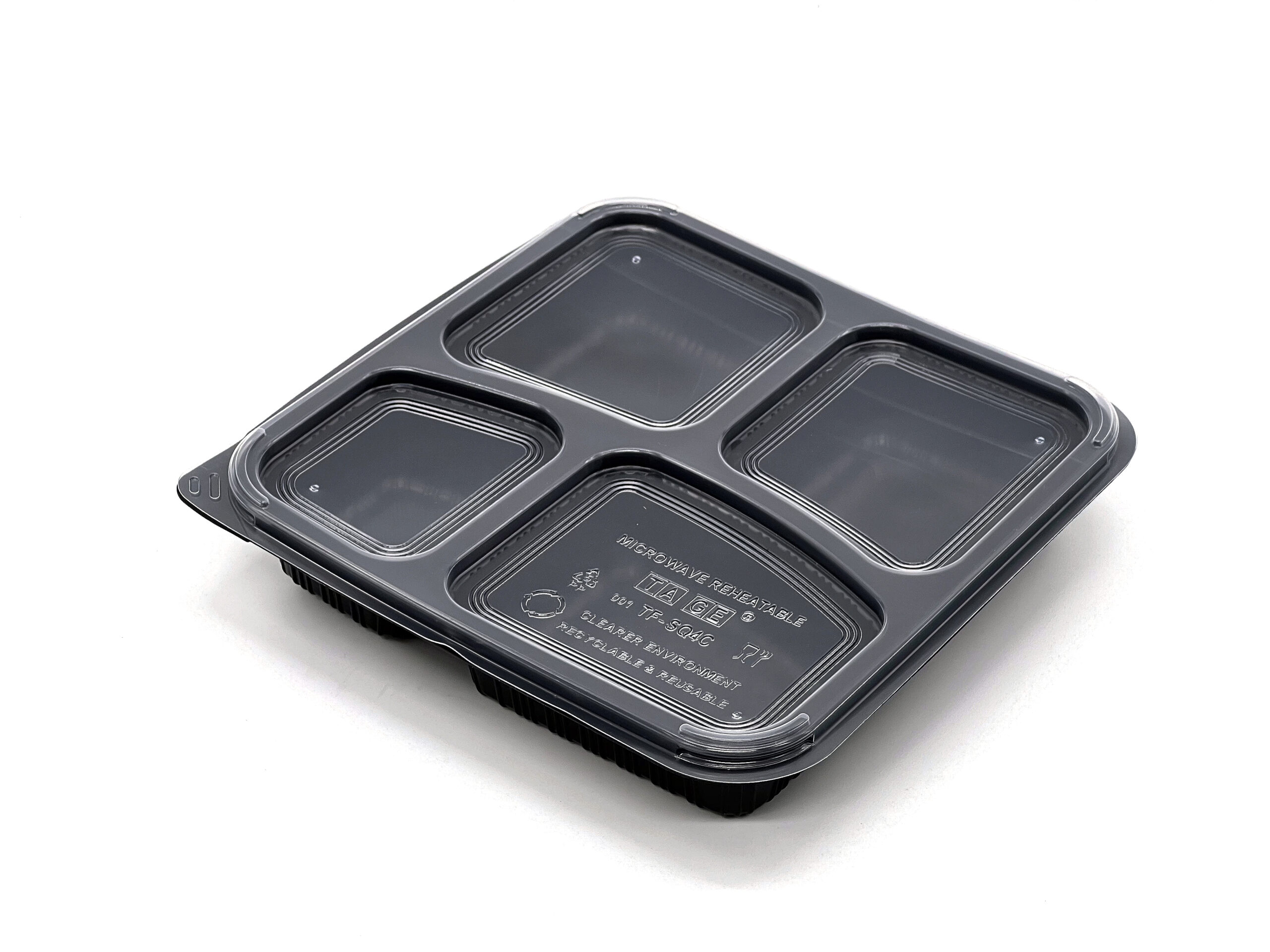995ml Black 4 Compartment Square Food Container (140ML/250ML/245ML/245ML) (200 sets)