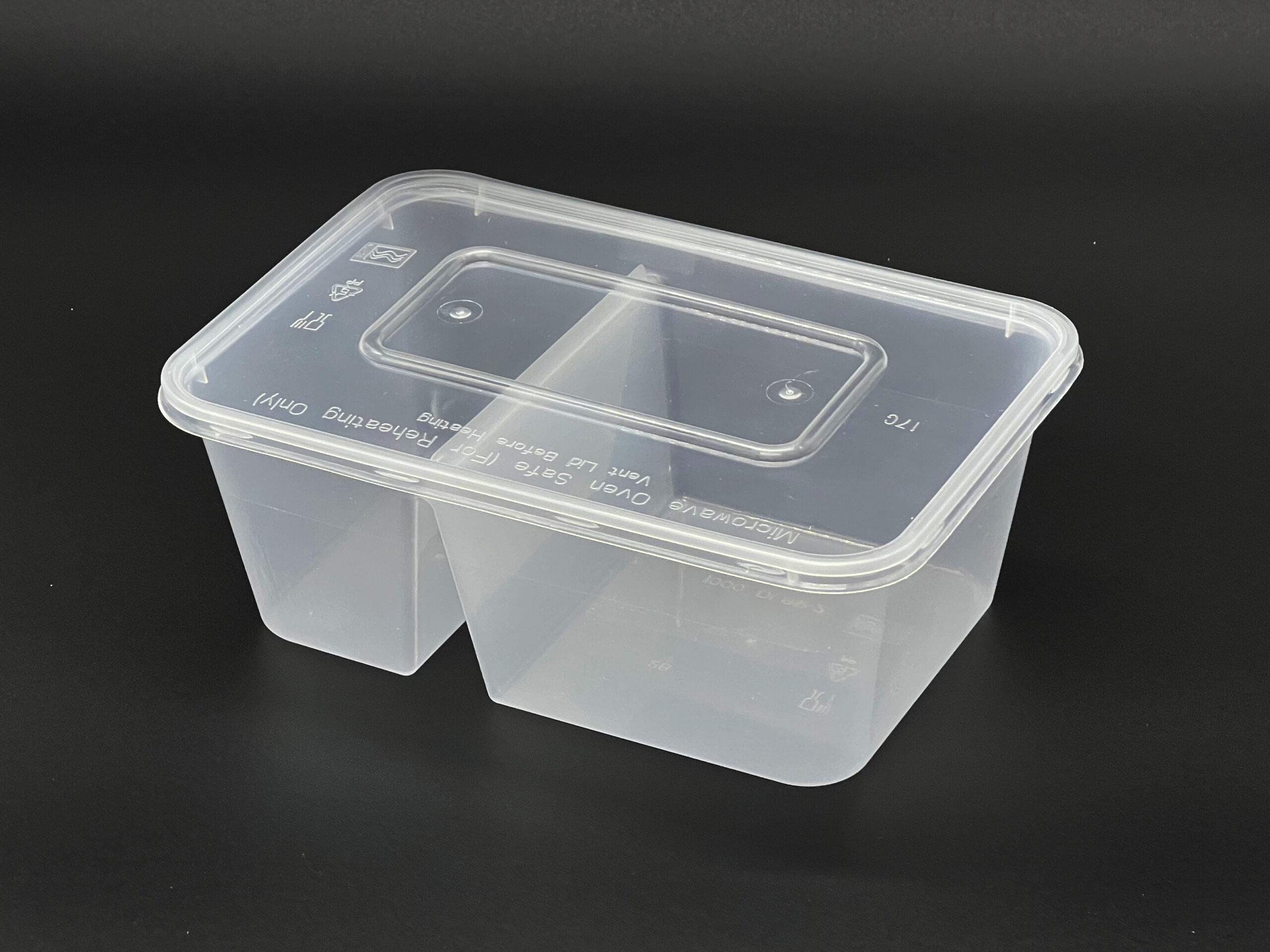1000cc Rectangular Food Container 2 Section (700/300) Clear, 250 sets