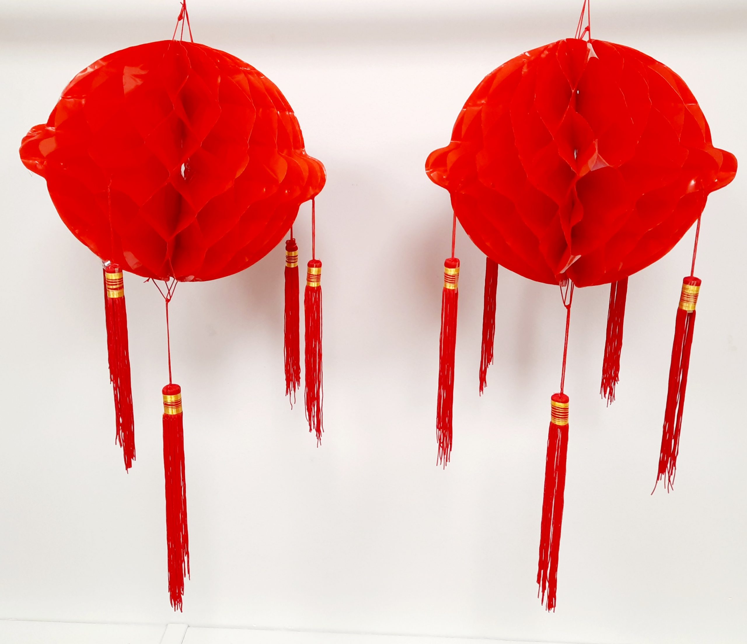 8" Plastic Lantern with 5 Tassels, Pair