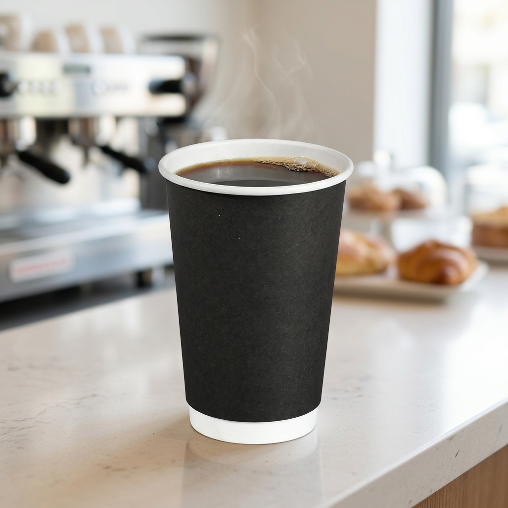 black coffee cup 16oz, lifestyle product photo