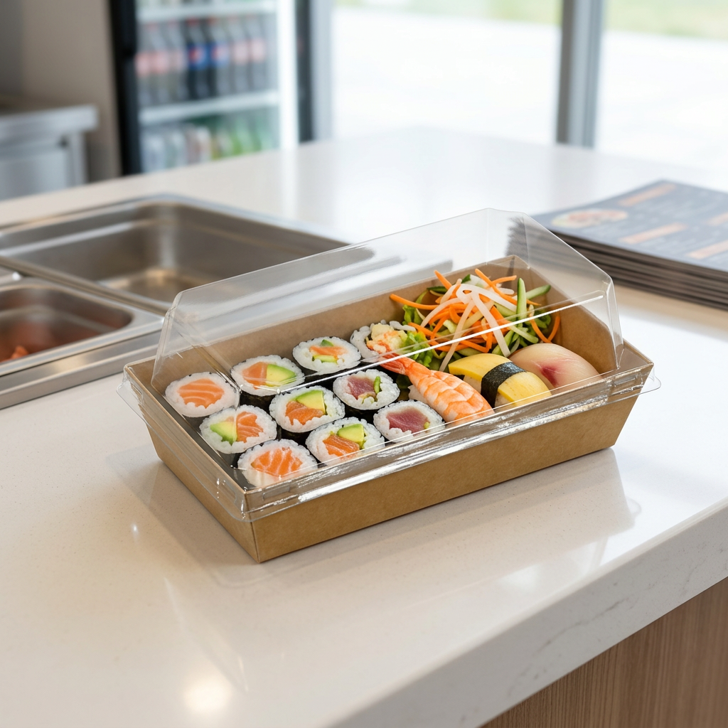 kraft paper sushi box no2 450ml, lifestyle product photo