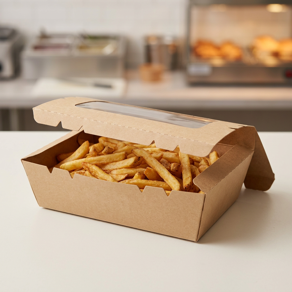 kraft paper takeaway container window 700cc, lifestyle product photo