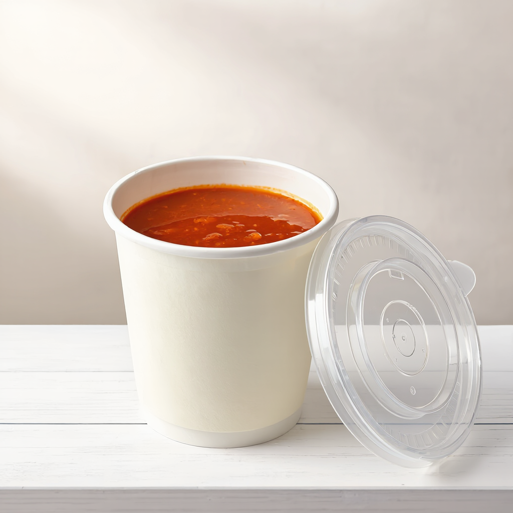 16oz white heavy duty paper container, lifestyle product photo