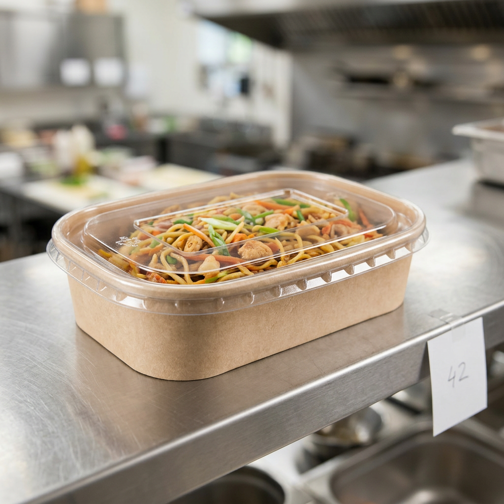 kraft paper food rectangular box 500cc, lifestyle product photo
