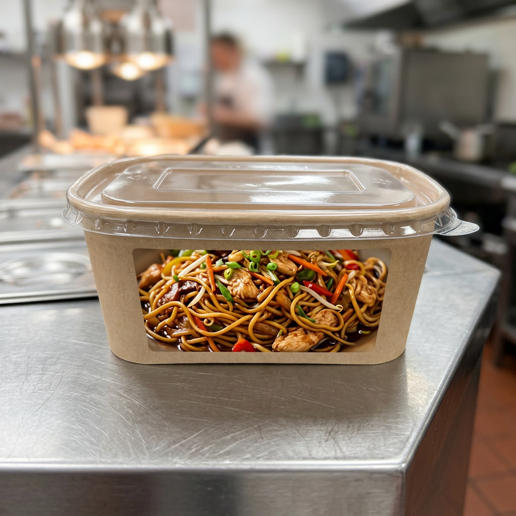 kraft paper food rectangular box 1000cc, lifestyle product photo