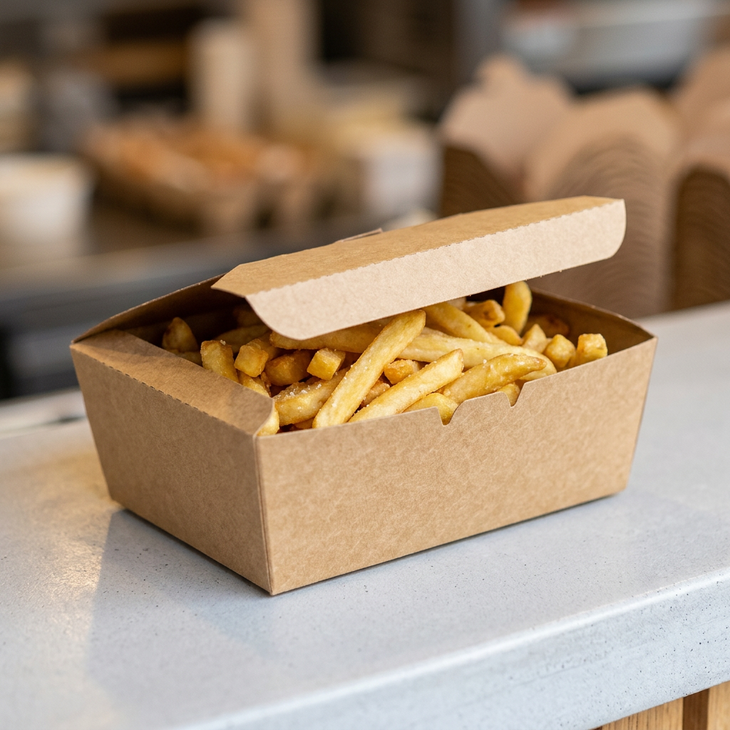 kraft paper takeaway food container 700ml, lifestyle product photo