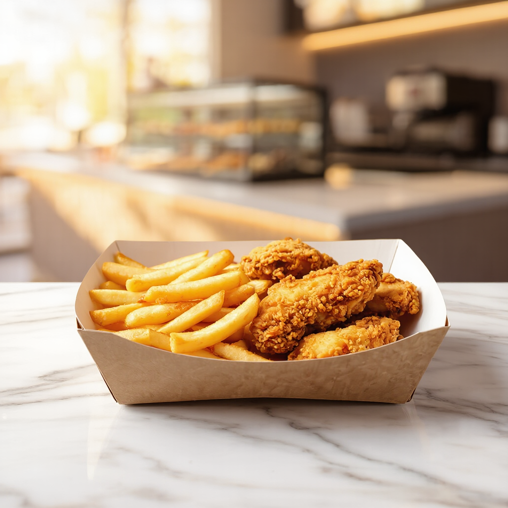 kraft food tray medium, lifestyle product photo